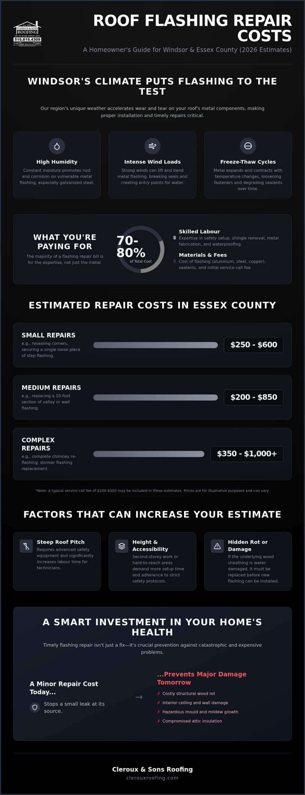 Cost to Repair Roof Flashing in Windsor: 2026 Homeowner’s Guide