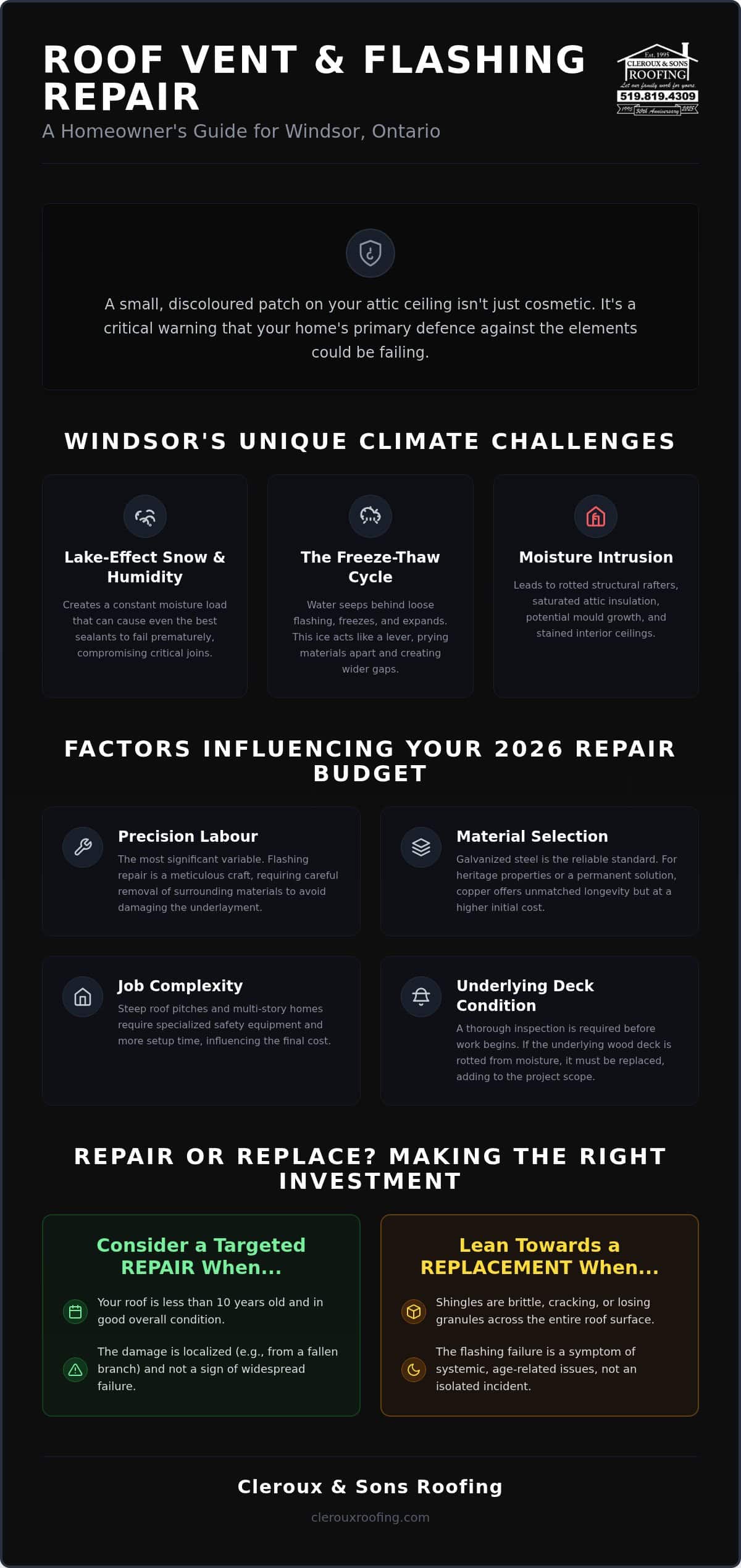 Roof Vent and Flashing Repair Cost in Windsor: 2026 Homeowner’s Budgeting Guide